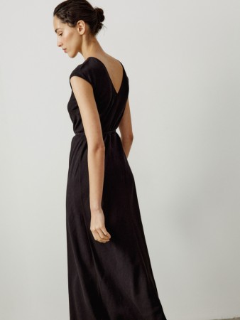 платье макси из вискозы со льном премиум качества - женские платья приталенные 