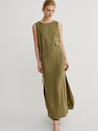 платье миди из cмесовой вискозы с поясом фотография