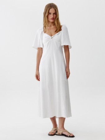 платье миди из смесового льна и вискозы - женские платья приталенные 