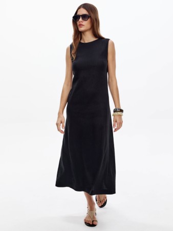 платье миди из смесового льна - женские платья прилегающие 