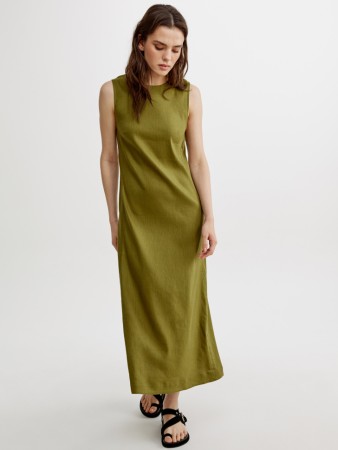 платье миди из смесового льна - женские платья прилегающие 