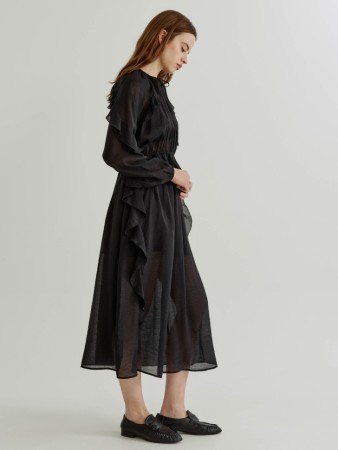 платье миди из смесовой вискозы с воланами фотография