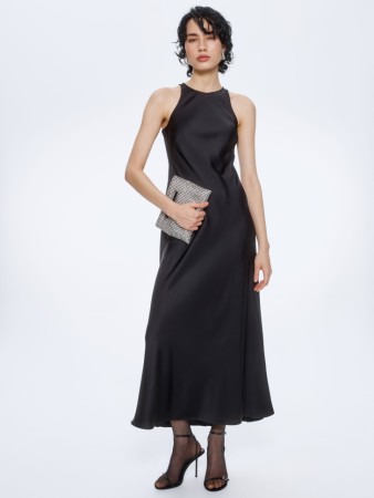 платье миди из вискозного сатина - женская одежда новогодняя 