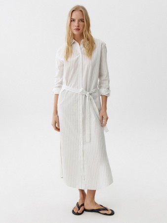 платье-рубашка миди с поясом - женские платья прямые 