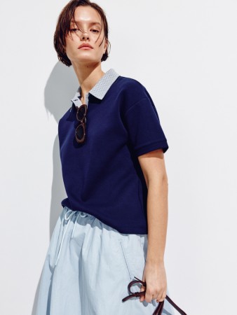 поло оверсайз с воротником в клетку из пике - женские футболки и поло с воротником 