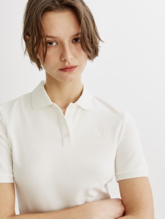 поло приталенное с вышивкой с коротким рукавом - женские футболки и поло с воротником 