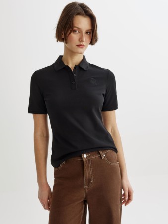 поло приталенное с вышивкой с коротким рукавом - женские футболки и поло с воротником 