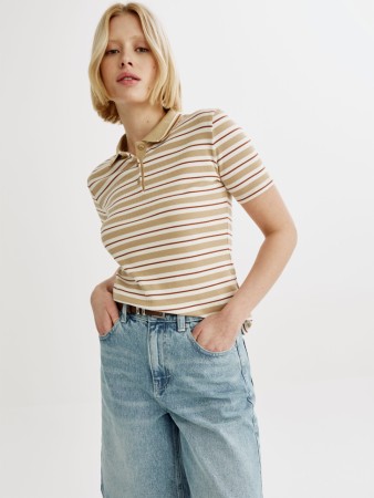 поло приталенное в полоску - женские футболки и поло с воротником 