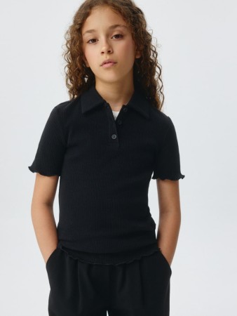 поло в рубчик с короткими рукавами для девочек - детская одежда, обувь и аксессуары для всех возрастов трикотажная 