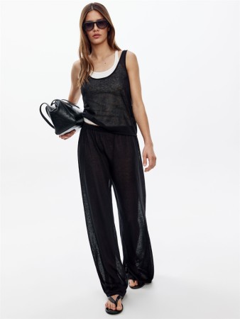 полупрозрачные широкие брюки с содержанием льна - женские брюки женские 