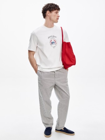 прямые брюки из фактурного хлопка в полоску фотография