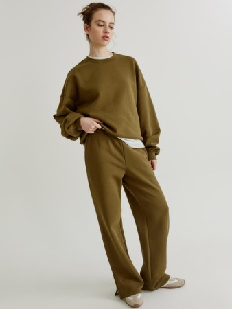 прямые брюки из футера - женские брюки на молнии 