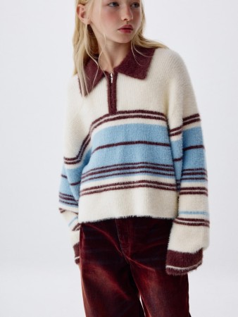 пушистый джемпер с воротником для девочек - детские джемперы с воротником 