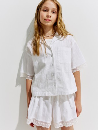 рубашка из фактурного хлопка с вышивкой для девочек - детская одежда, обувь и аксессуары