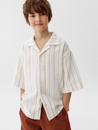 рубашка из фактурного хлопка в полоску для мальчиков - детские блузы и рубашки с разрезом 