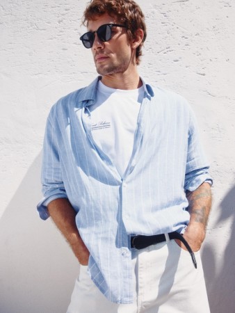 рубашка из смесового льна в полоску - мужская одежда, обувь и аксессуары льняная 