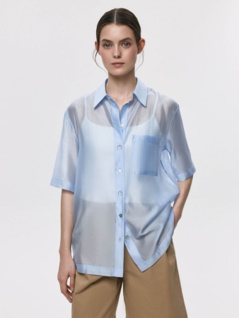 рубашка из смесового тенселя - женская одежда, обувь и аксессуары с карманами 