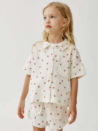 рубашка из вафельного трикотажа с коротким рукавом для девочек - детские блузы и рубашки для девочек 
