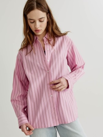 рубашка оверсайз из 100% хлопка в полоску - женские блузы и рубашки на застежке 