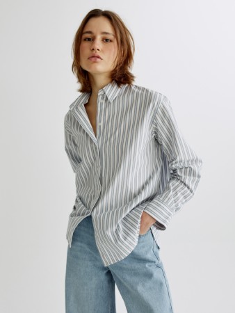 рубашка оверсайз из 100% хлопка в полоску - женские блузы и рубашки на застежке 