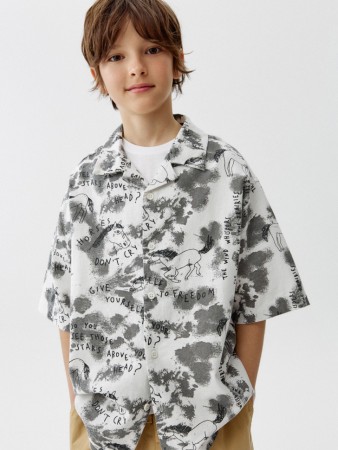 рубашка оверсайз из хлопка и льна для мальчиков - детские блузы и рубашки с коротким рукавом 