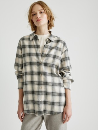рубашка оверсайз из хлопка - женская одежда в клетку 