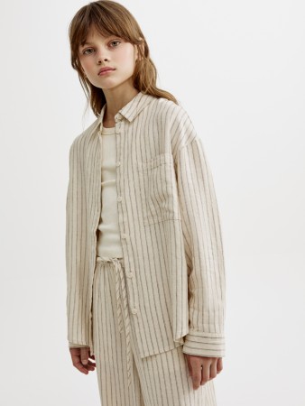 рубашка оверсайз из смесового льна для девочек - детские блузы и рубашки для девочек 