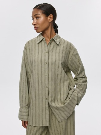 рубашка оверсайз из смесового льна - женские рубашки свободные 