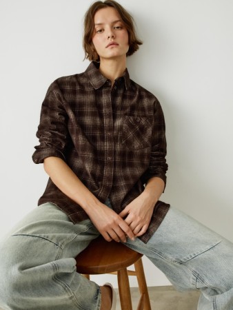 рубашка оверсайз из вельвета в клетку - женские блузы и рубашки