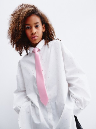 рубашка оверсайз со стразами для девочек - детская одежда новогодняя 