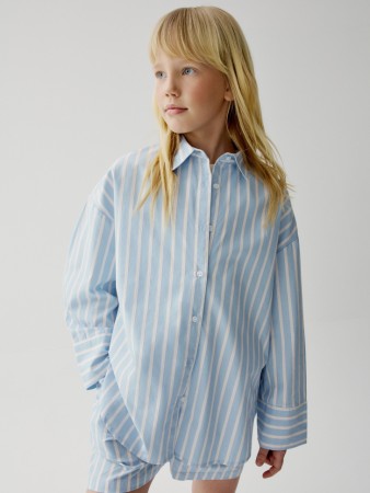 рубашка оверсайз в полоску для девочек - детская одежда, обувь и аксессуары с воротником 