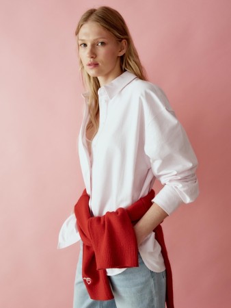 рубашка оверсайз в полоску с вышивкой фотография