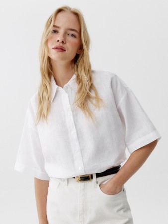 рубашка с коротким рукавом из льна фотография