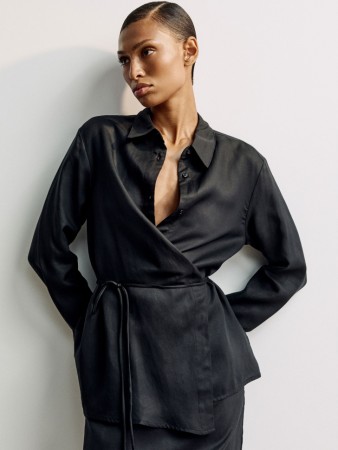 рубашка с запахом из тенселя и льна премиум качества - женская одежда, обувь и аксессуары с запахом 