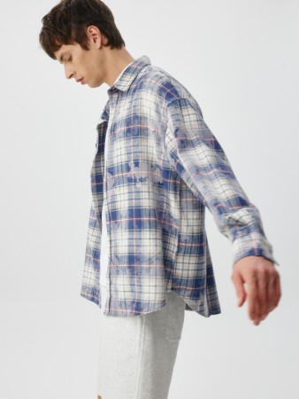 рубашка в клетку с эффектом стирки - мужская одежда свободная 