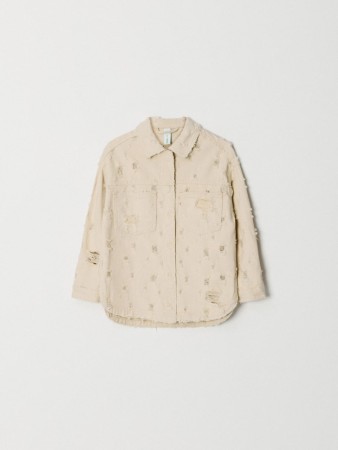 рваная джинсовая рубашка оверсайз для девочек - детская одежда, обувь и аксессуары из твила 