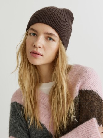 шапка-бини с содержанием шерсти - женские аксессуары вязаные 