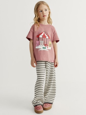 широкие брюки из ажурного трикотажа в полоску для девочек - детские брюки ажурные 