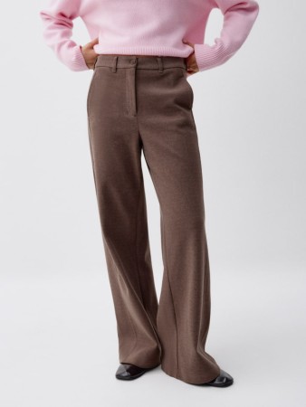 широкие брюки из костюмной ткани - женская одежда с поясом 