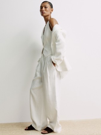 широкие брюки из льна премиум качества - женские брюки дешевые 