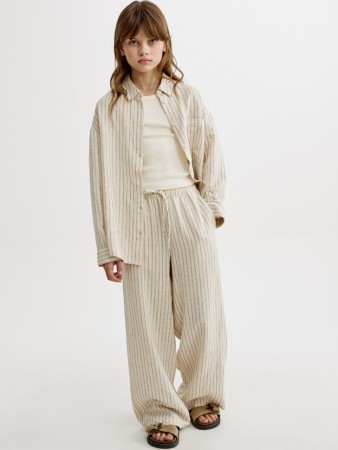 широкие брюки из смесового льна для девочек - детская одежда эластичная 