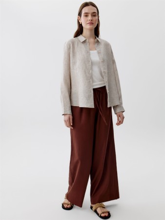 широкие брюки из смесовой вискозы и льна - женская пляжная одежда на защипе 