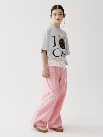 широкие брюки в клетку с баской для девочек фотография