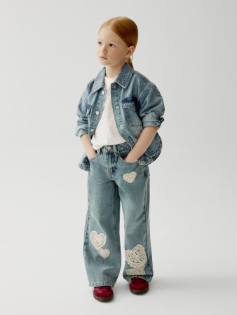 широкие джинсы с аппликацией для девочек - детская одежда свободная 