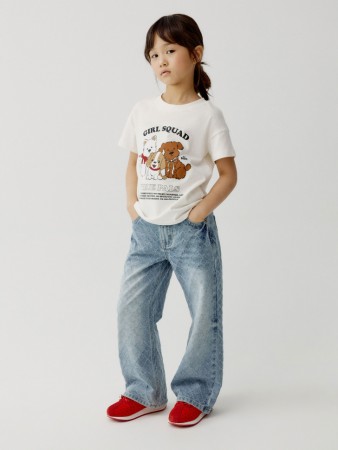 широкие джинсы с фактурным узором для девочек - детская одежда свободная 