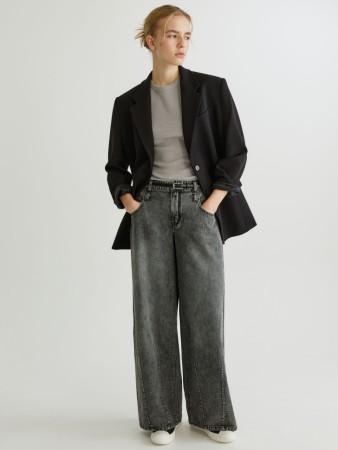 широкие джинсы с рельефными швами фотография