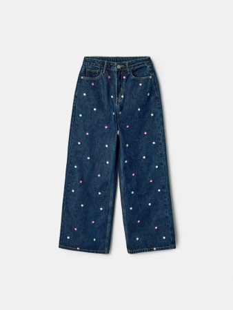 широкие джинсы с вышивкой для девочек фотография