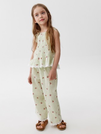 широкие хлопковые брюки с принтом для девочек - детские брюки