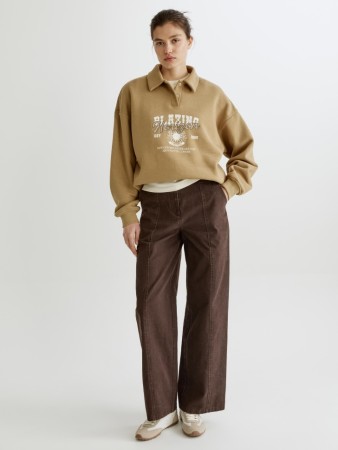 широкие прямые брюки из хлопка с эффектом стирки фотография