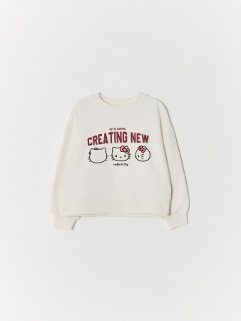 свитшот оверсайз с принтом hello kitty для девочек - детские толстовки и свитшоты с круглым вырезом 